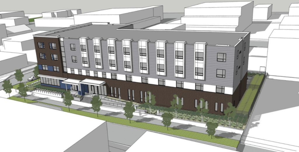 Architectural rendering of an urban housing facility