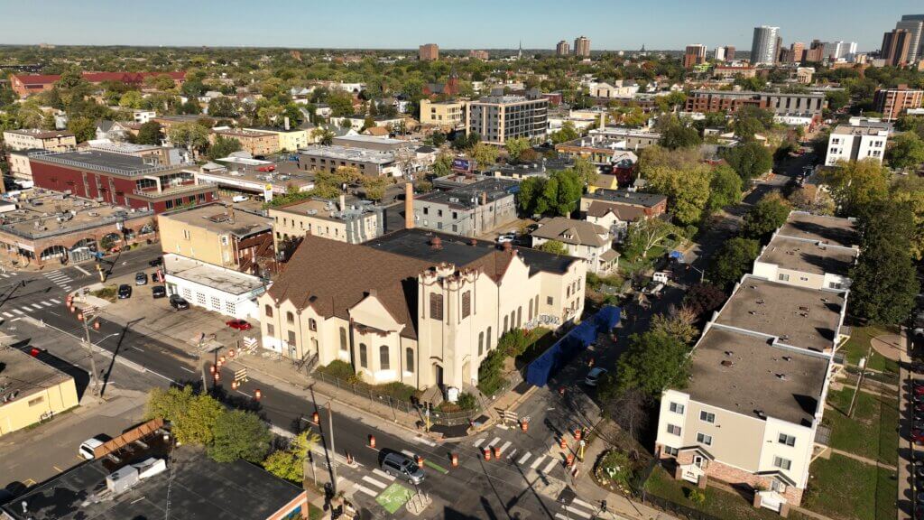 Aerial view of a church